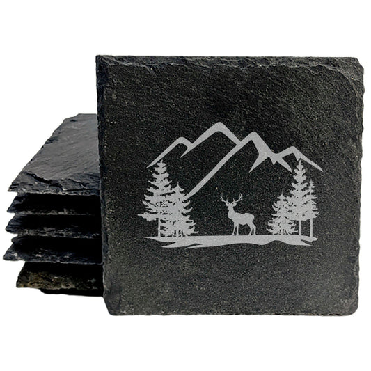 Wild Beauty: Majestic Elk &amp; Mountain Laser-Etched Coasters - Elevate Your Table