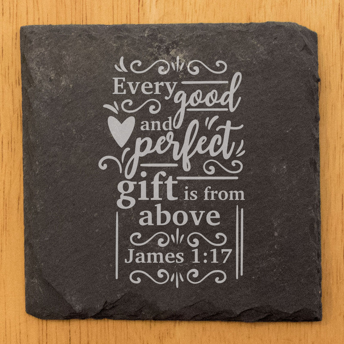 Faith and Hope: Laser Etched Conversation-Starting Coasters with James 1:17 Quote