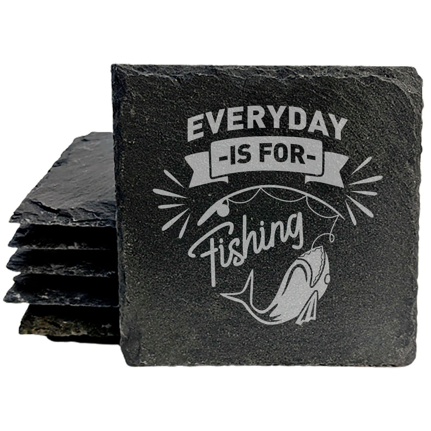 Man Cave Must-Have: Rugged &amp; Eye-Catching Fishing Coasters in Gray Slate