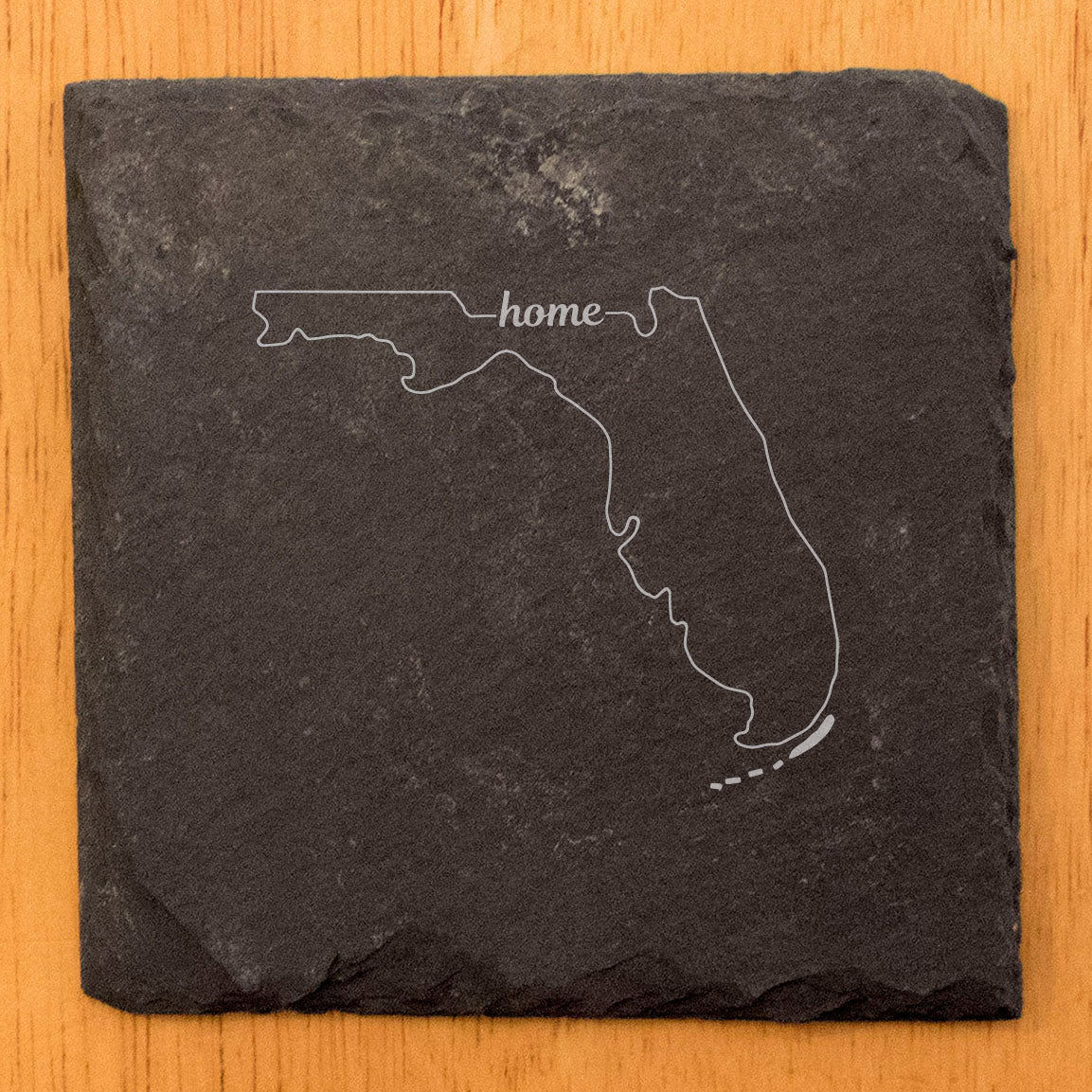 Rustic Slate Coasters Set of 4, Round 4" with Florida 'Home' Design, Perfect for Holidays, Birthdays, Housewarming Gifts, She-Shed or Man Cave, Made in Oregon, USA, Natural Chipped Edge, Rubber Feet