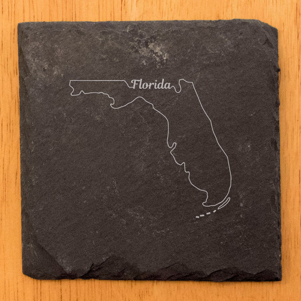 Rustic Slate Coasters Set of 4, Round 4" with Florida State Outline Design, Perfect for Holidays, Birthdays, Housewarming Gifts, She-Shed or Man Cave, Made in Oregon, USA, Natural Chipped Edge