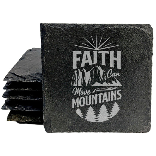 Faith Can Move Mountains Coasters: Rustic Slate with Inspiring Nature Scene