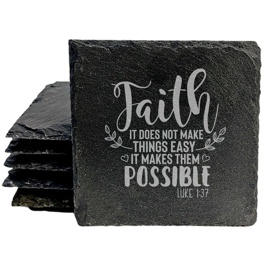 Faith and Hope: Laser Etched Scripture Coasters: "Luke 1:37" - Uplifting Faith Quote for Home