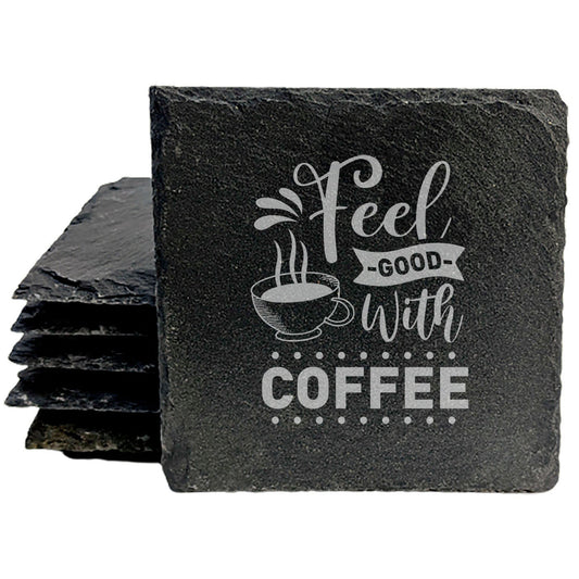 Feel Good with Coffee Coasters: Rustic Slate with Coffee Cup Design