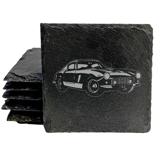 Rustic Gray Slate Coasters Set of 4 with Ferrari 250 GTO Design - Perfect for Man Cave She-Shed Gifts, Birthday &amp; Housewarming - Round/Square Options Made in Oregon USA by Small Business