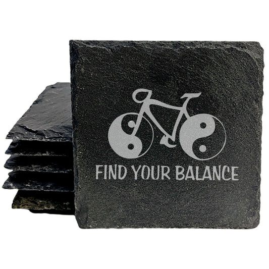 Bicycle &amp; Yin Yang Coasters: Rustic Slate, "Find Your Balance"