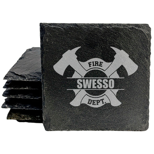 Firefighter Family Pride: Personalized Slate Coasters with Maltese Cross &amp; Split Monogram - set of 4