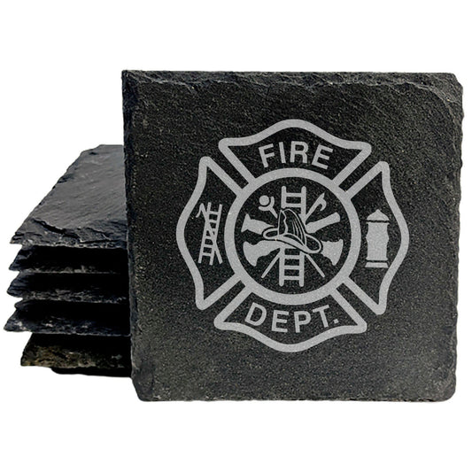 Firefighter Coasters: Maltese Cross - Rustic Slate, Laser Etched