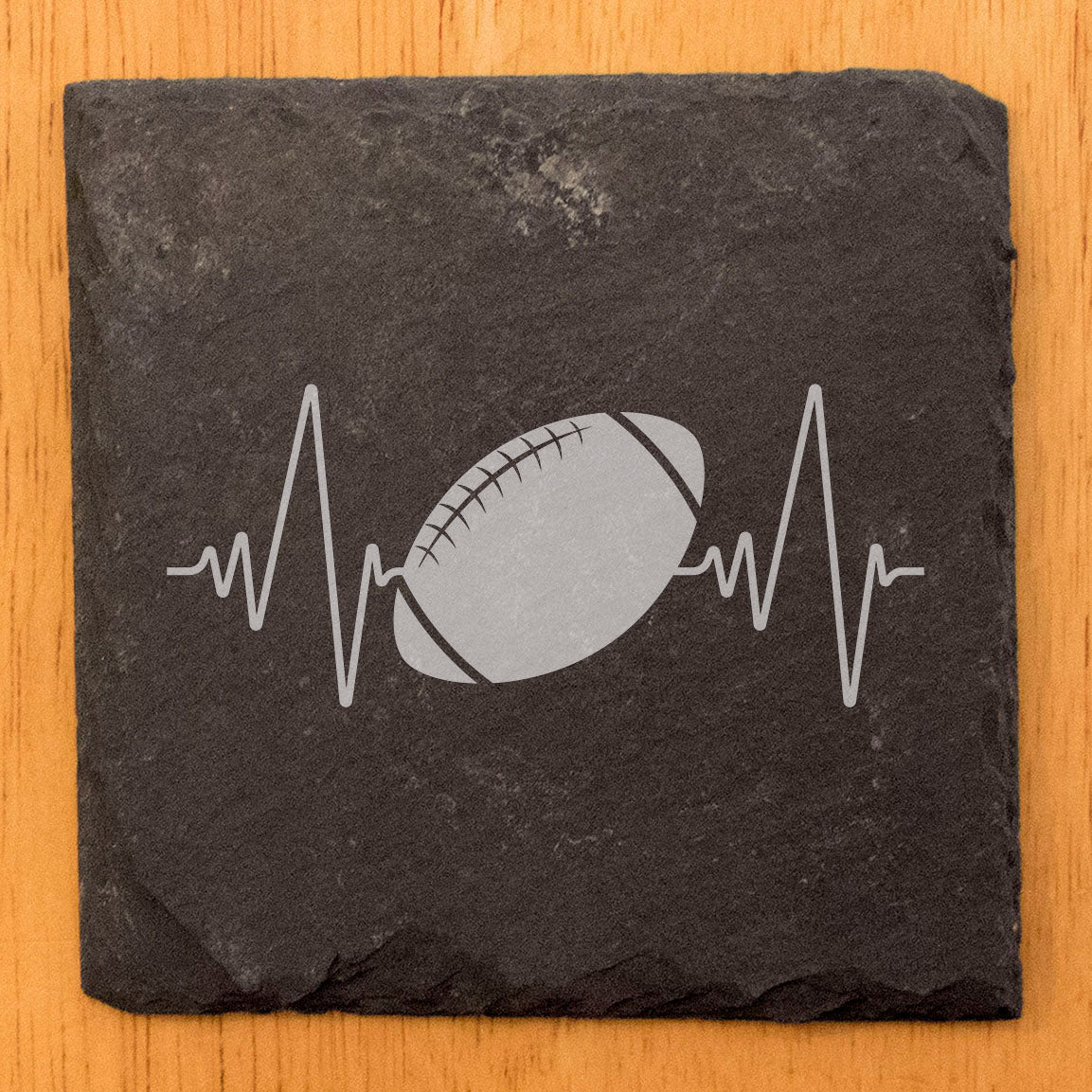 Laser Etched Slate Coasters: My Heart Beats Football - EKG Design