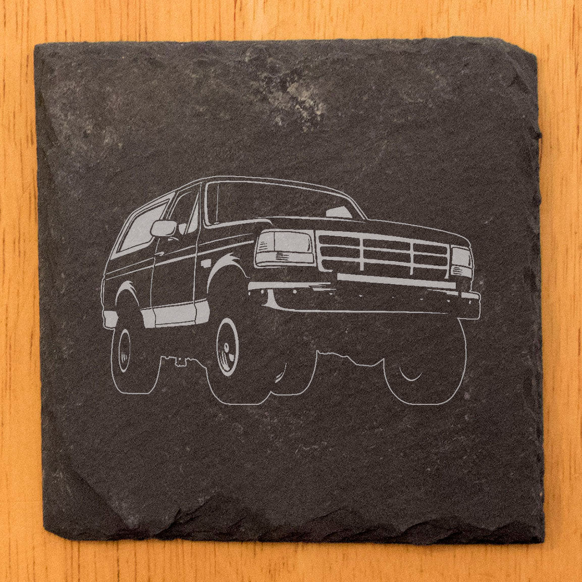 Vintage Vibes: Rustic Slate Coasters - Laser-Etched 1995 Ford Bronco Design Set for Classic Car Enthusiasts!