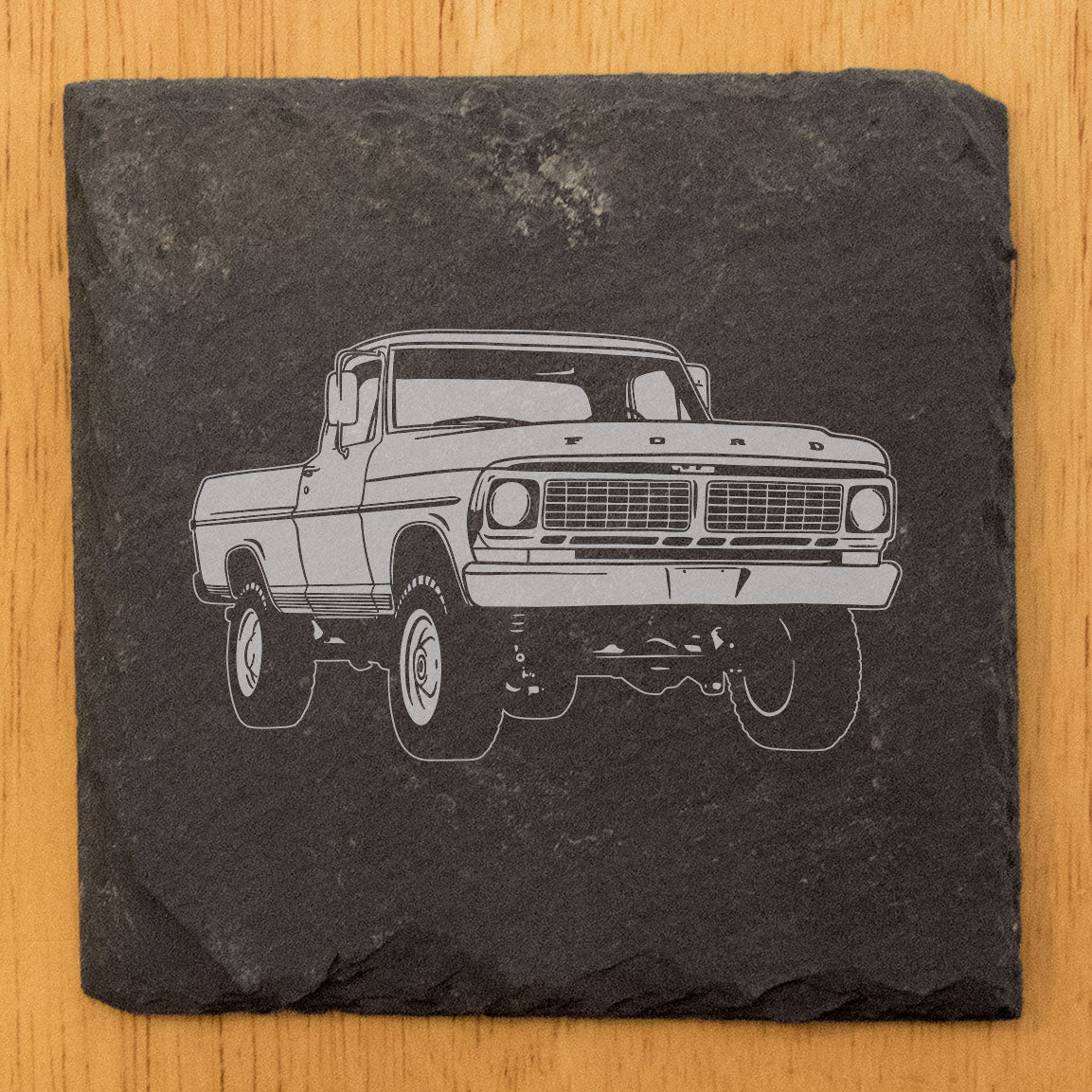 Rustic Gray Slate Coasters Set of 4 with Vintage 1970 Ford F-150 Ranger Pickup Design - Perfect for Holidays, Birthdays &amp; Housewarming - Handcrafted in Oregon USA by a Small Business