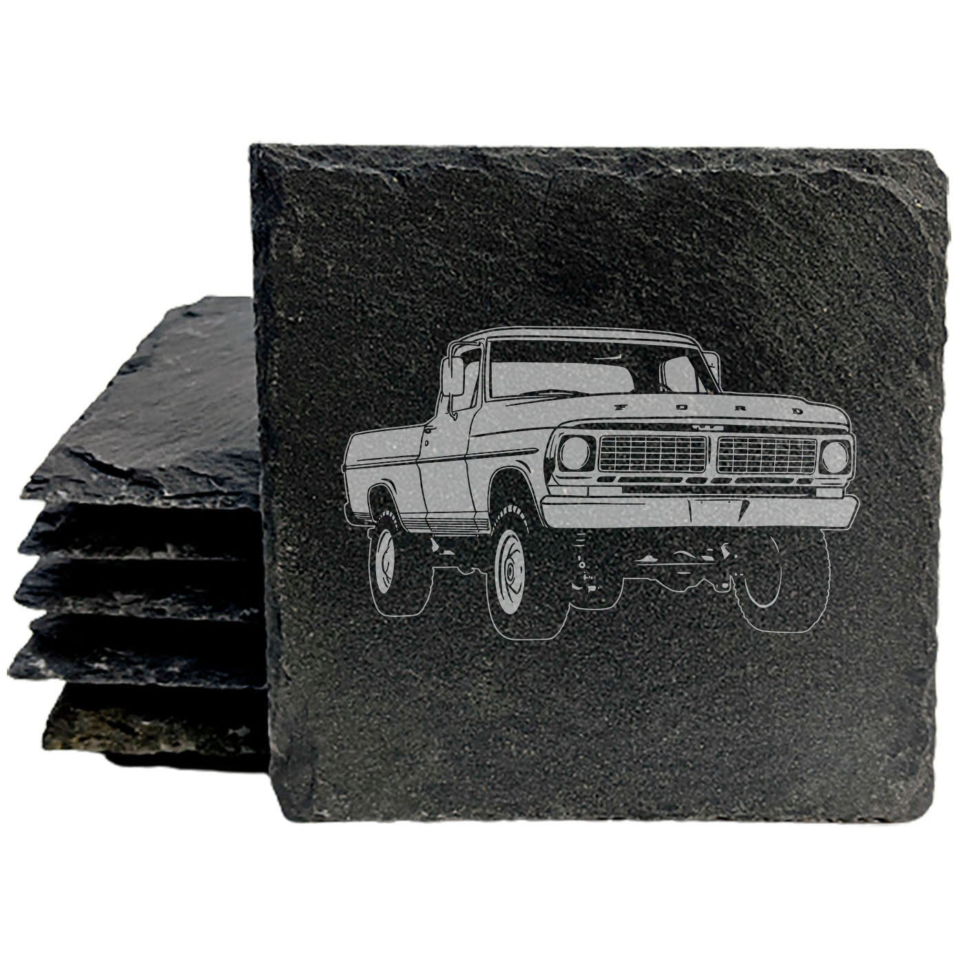 Rustic Gray Slate Coasters Set of 4 with Vintage 1970 Ford F-150 Ranger Pickup Design - Perfect for Holidays, Birthdays &amp; Housewarming - Handcrafted in Oregon USA by a Small Business