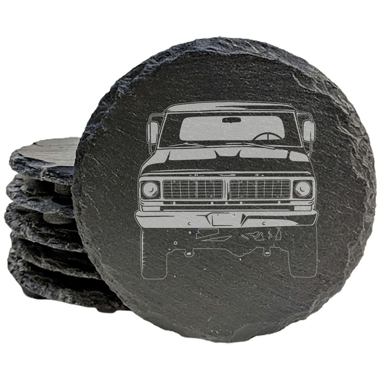Rustic Gray Slate Coasters Set of 4 with Vintage 1970 Ford F-150 Ranger Pickup Design - Perfect for Holidays, Birthdays &amp; Housewarming - Handcrafted in Oregon USA by a Small Business