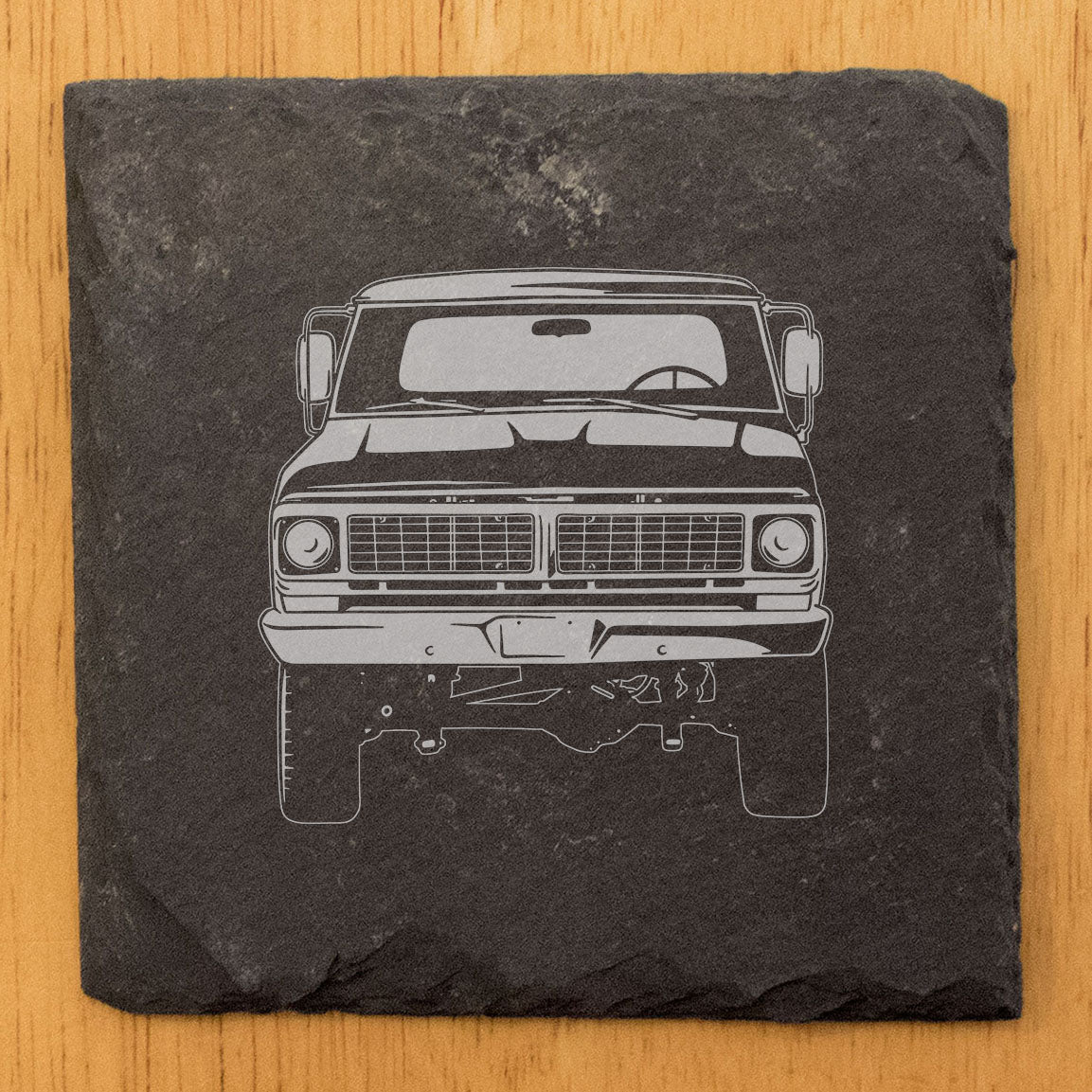 Rustic Gray Slate Coasters Set of 4 with Vintage 1970 Ford F-150 Ranger Pickup Design - Perfect for Holidays, Birthdays &amp; Housewarming - Handcrafted in Oregon USA by a Small Business