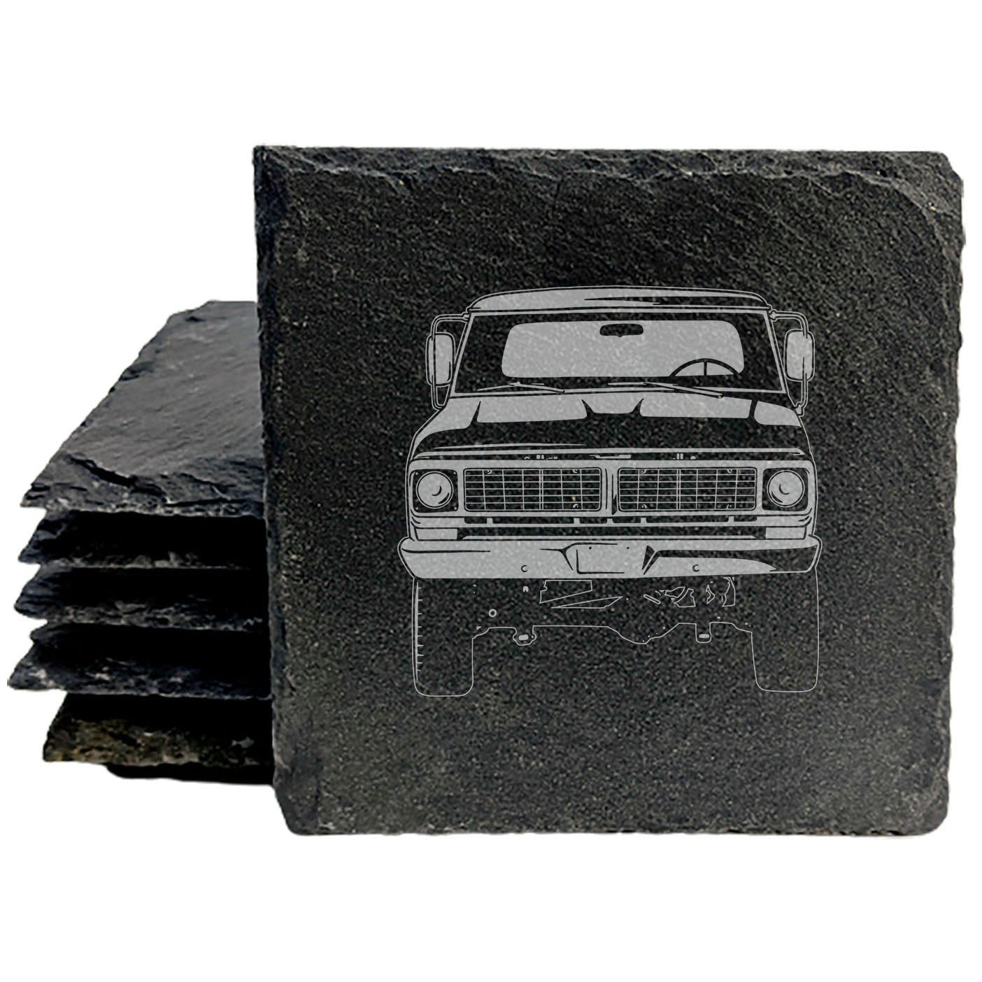 Rustic Gray Slate Coasters Set of 4 with Vintage 1970 Ford F-150 Ranger Pickup Design - Perfect for Holidays, Birthdays &amp; Housewarming - Handcrafted in Oregon USA by a Small Business