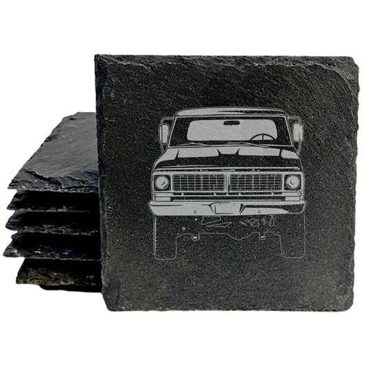 Rustic Gray Slate Coasters Set of 4 with Vintage 1970 Ford F-150 Ranger Pickup Design - Perfect for Holidays, Birthdays &amp; Housewarming - Handcrafted in Oregon USA by a Small Business
