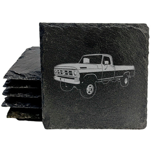 Vintage 1972 Ford F100 Pickup Design Rustic Slate Coasters Set