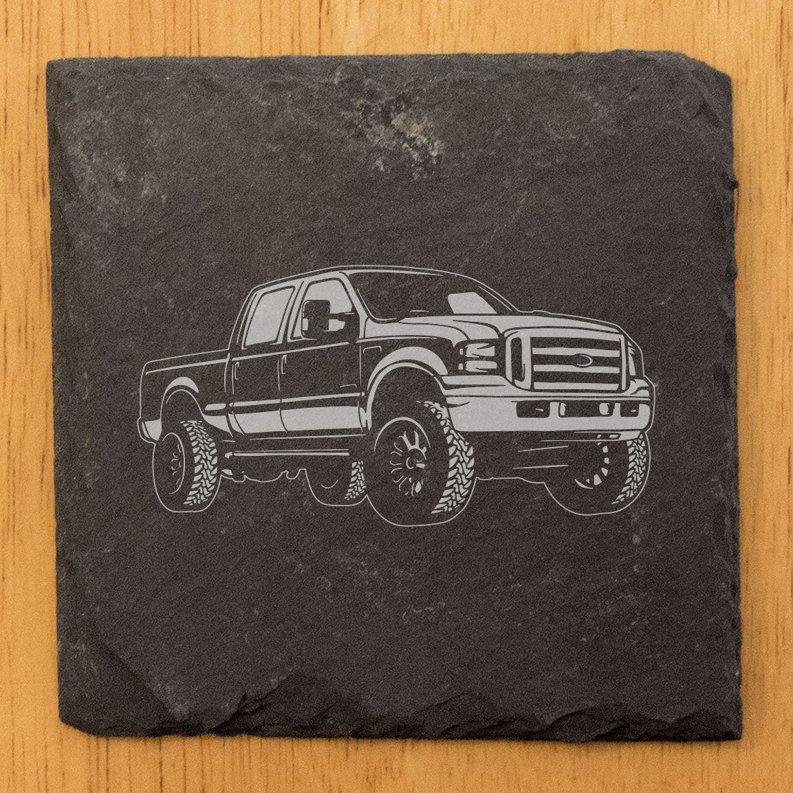 2021 Ford F-250 Super Duty Pickup Design Rustic Gray Slate Coasters Set of 4, Laser Etched, Perfect for Holidays &amp; Birthdays, Housewarming Gifts, She-Shed or Man Cave Decor - Made in Oregon USA