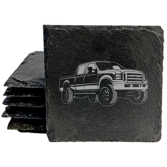 2021 Ford F-250 Super Duty Pickup Design Rustic Gray Slate Coasters Set of 4, Laser Etched, Perfect for Holidays &amp; Birthdays, Housewarming Gifts, She-Shed or Man Cave Decor - Made in Oregon USA