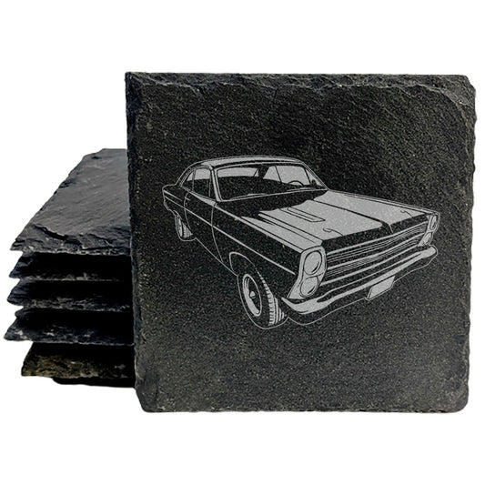 1966 Ford Fairlane Design Rustic Slate Coasters Set - Laser Etched, Vintage Style Decor