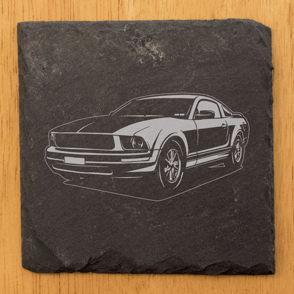2005 Ford Mustang Design Rustic Gray Slate Coasters Set of 4, Laser Etched, Perfect for Holidays, Birthdays &amp; Housewarming - Natural Chipped Edge with Rubber Feet - Made in Oregon by Small Business