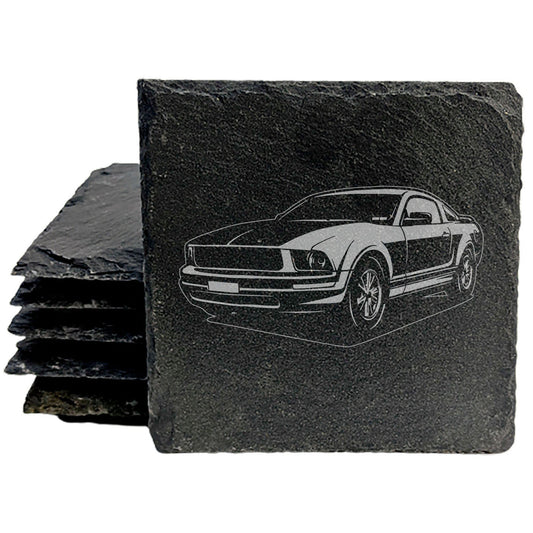 2005 Ford Mustang Design Rustic Gray Slate Coasters Set of 4, Laser Etched, Perfect for Holidays, Birthdays &amp; Housewarming - Natural Chipped Edge with Rubber Feet - Made in Oregon by Small Business