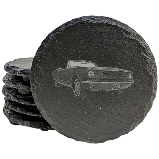 Galloping Style: Laser-Etched 1966 Mustang Coasters (2 Designs)