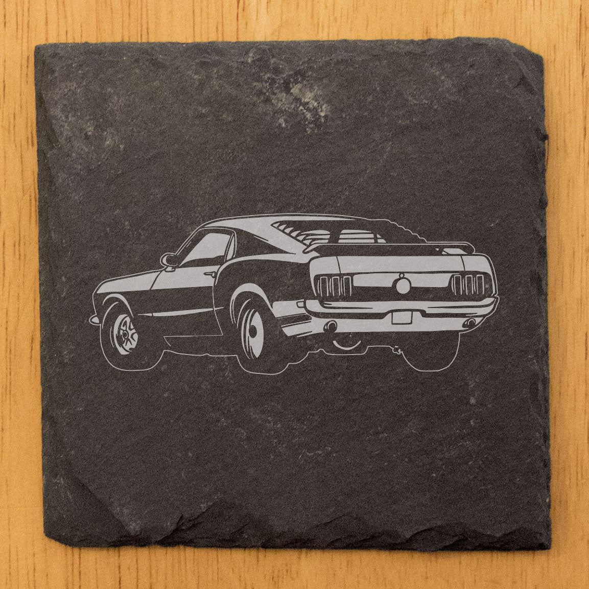 1970 Ford Mustang Boss Laser Etched Rustic Gray Slate Coasters Set of 4 - Perfect All-Occasion Gifts for Holidays, Birthdays, Housewarming - Round or Square with Natural Edge &amp; Rubber Feet USA Made