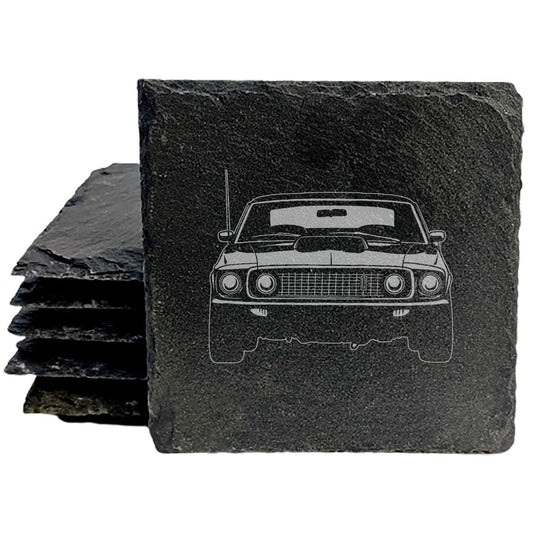 Premium Rustic Slate Coasters | Laser Etched Ford Mustang Boss 429 Design | Stylish Home Decor &amp; Drink Protectors