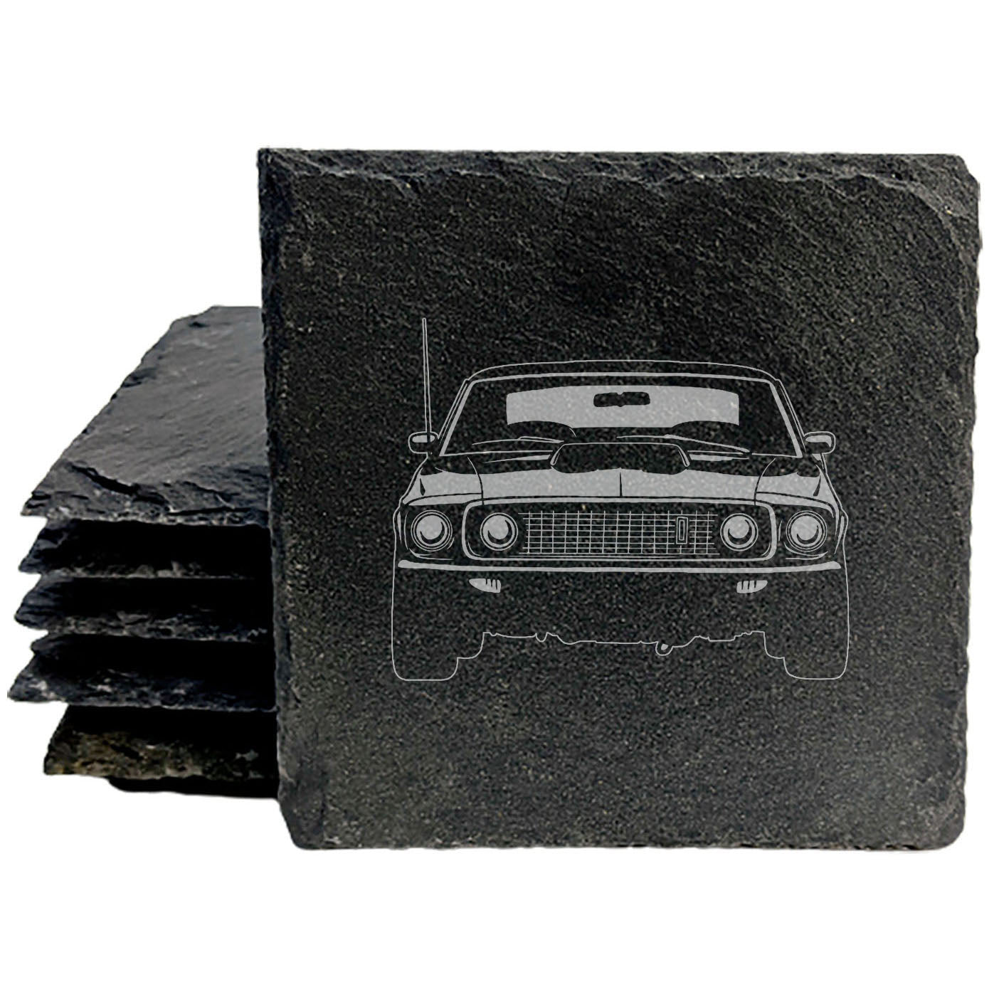 Premium Rustic Slate Coasters | Laser Etched Ford Mustang Boss 429 Design | Stylish Home Decor &amp; Drink Protectors