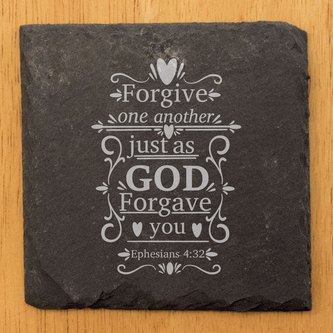 Faith and Hope: Laser Etched "Bible Verse Coasters": "Forgive One Another"