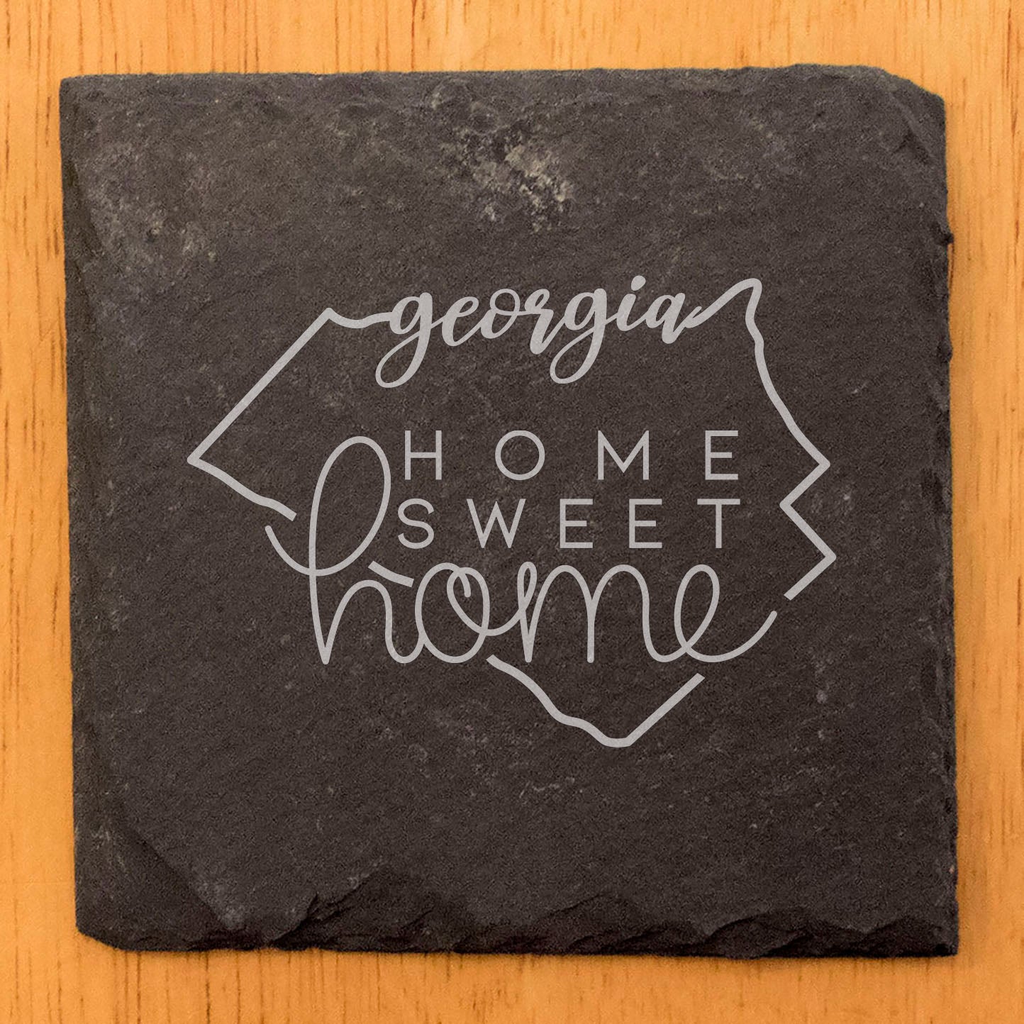 Rustic Slate Coasters Set of 4, Round 4" with Georgia State Design, 'Home Sweet Home' Laser Etched, Perfect for Gifts - Holidays, Birthdays, Housewarming, She-Shed, Man Cave, Made in Oregon, USA