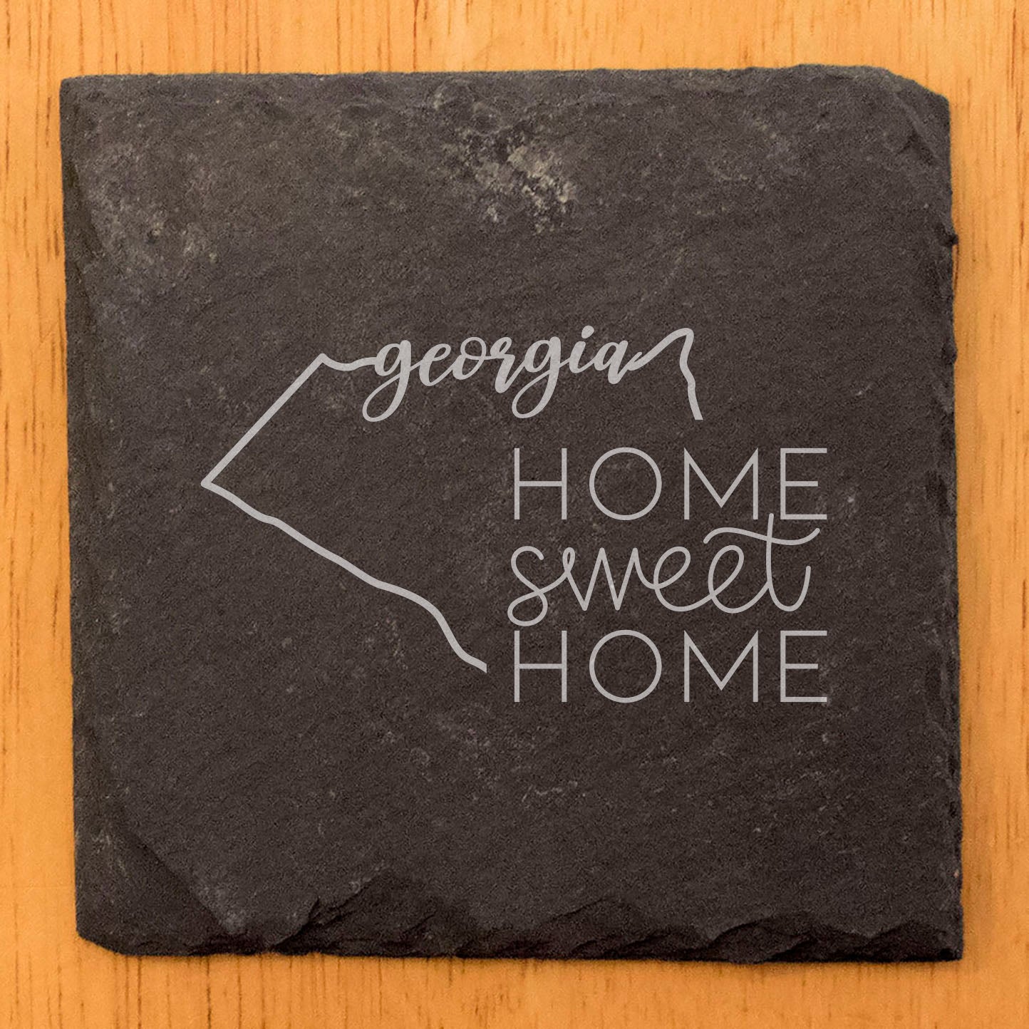 Rustic Slate Coasters Set of 4, Round 4" with Georgia State Design, 'Home Sweet Home' Laser Etched, Perfect for Gifts - Holidays, Birthdays, Housewarming, Made in Oregon, USA, Natural Edge