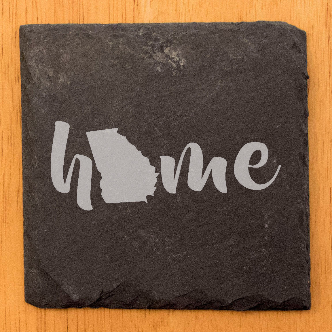 Rustic Slate Coasters Set of 4 - Laser Etched 'Home' Design with Georgia State - Perfect Gift for Holidays, Birthdays, Housewarming - 4" Round/Square - Made in Oregon, USA - Natural Chipped Edge