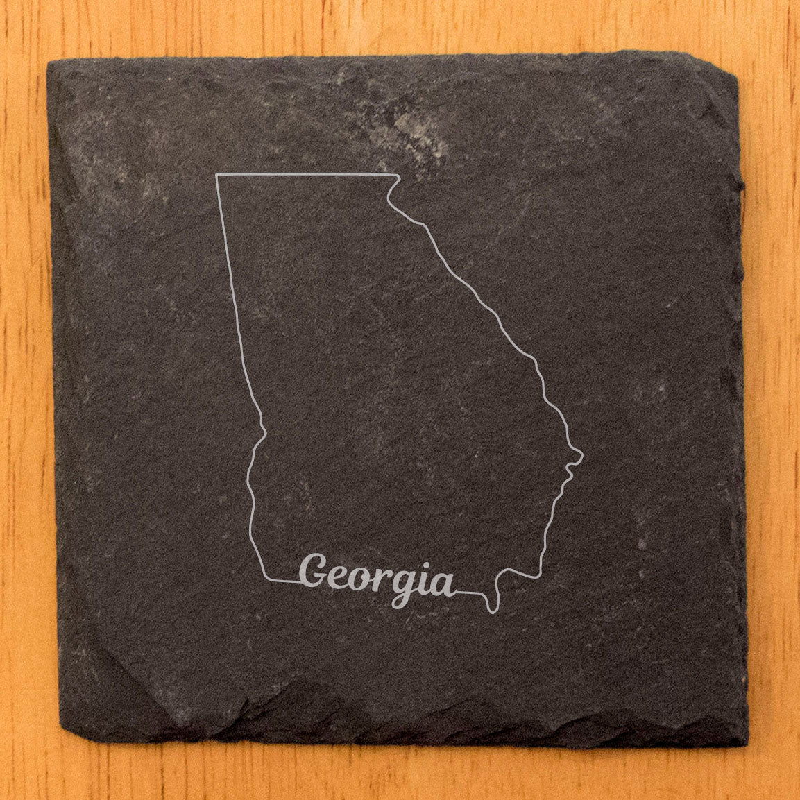 Rustic Slate Coasters Set of 4, Round 4" with Georgia State Outline Design, Perfect for Holidays, Birthdays, Housewarming Gifts, She-Shed or Man Cave, Made in Oregon, USA, Natural Chipped Edge