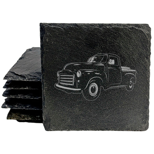 1950 GMC 100 Pickup Design Rustic Slate Coasters | Laser Etched Drink Coasters for Home Decor