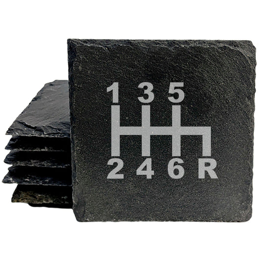 Rustic Slate Coasters: Gear Up - Laser Etched Gear Shift Design