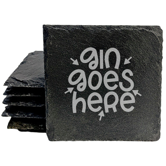 Laser Etched Slate Coasters: Bar Humor - "Gin Goes Here"
