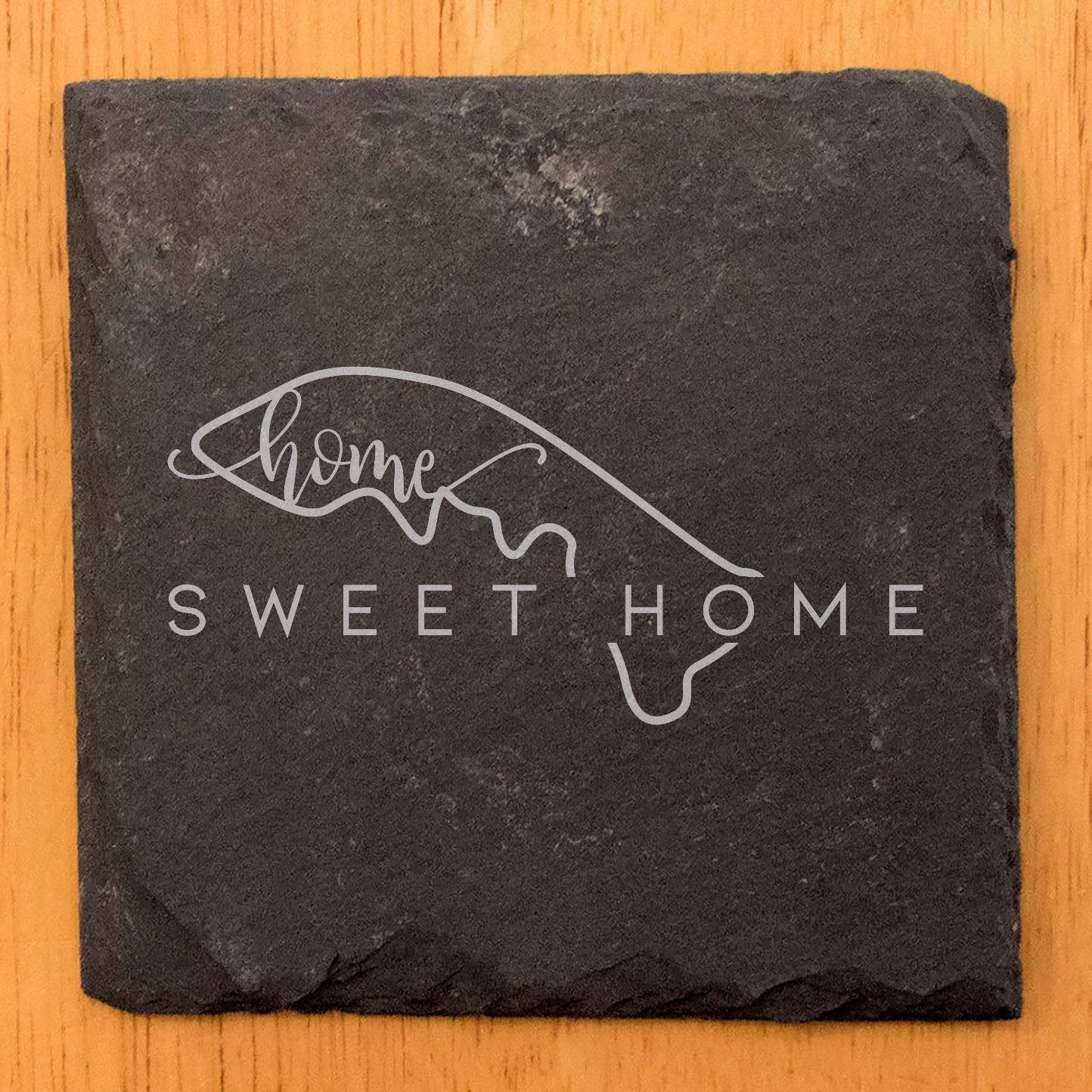 Rustic Slate Coasters Set of 4, Round 4" with 'Home Sweet Home' Hawaii Design, Perfect Gift for Holidays, Birthdays, Housewarming, She-Shed, Man Cave, Made in Oregon, USA, Natural Chipped Edge