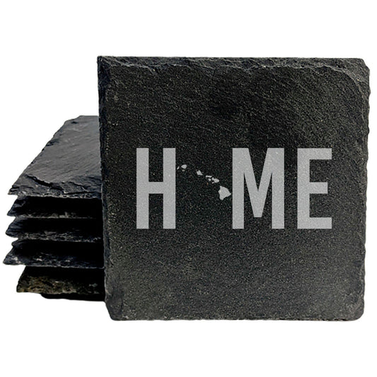 Rustic Slate Coasters Set of 4, Round 4" with Hawaii 'Home' Heart Design, Perfect for Holidays, Birthdays, Housewarming Gifts, She-Shed or Man Cave, Made in Oregon, USA, Natural Chipped Edge