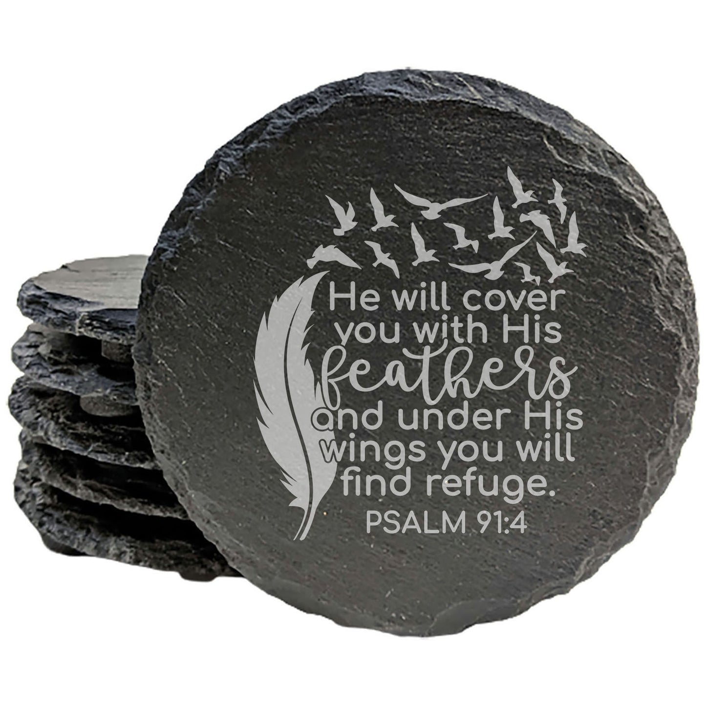 Faith and Hope: Laser Etched Inspirational Coasters: Faith &amp; Protection - Psalm 91:4