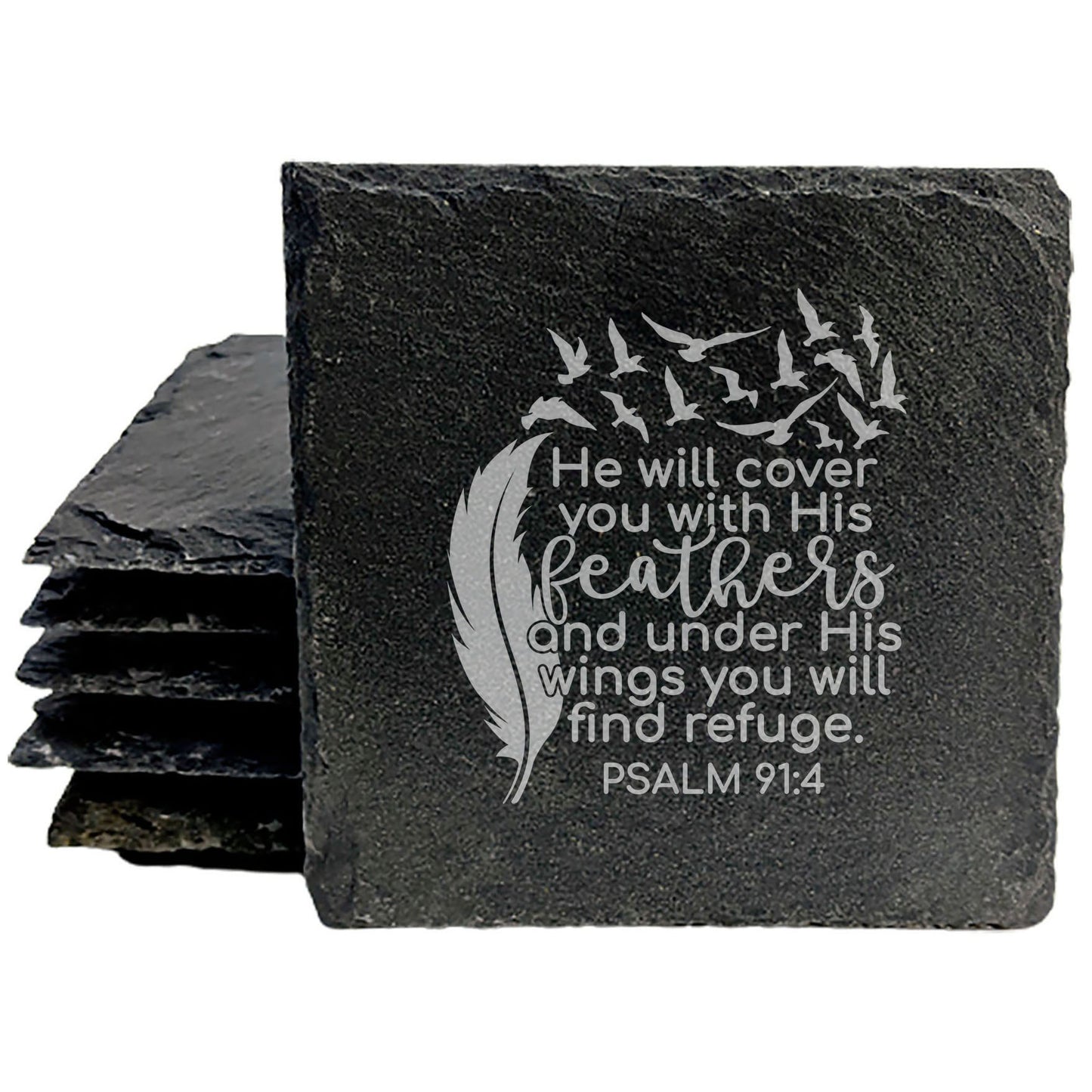 Faith and Hope: Laser Etched Inspirational Coasters: Faith &amp; Protection - Psalm 91:4