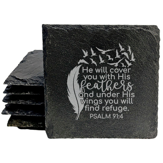 Faith and Hope: Laser Etched Inspirational Coasters: Faith &amp; Protection - Psalm 91:4