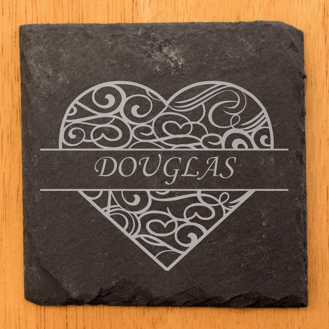 Love in Every Sip: Personalized Slate Coasters with Split Heart Monogram