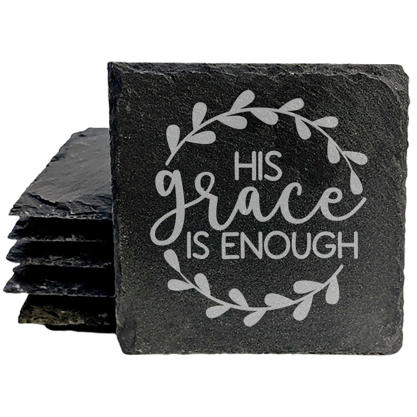 Faith and Hope: Laser Etched Slate Coasters: Christian Gift - His Grace is Enough