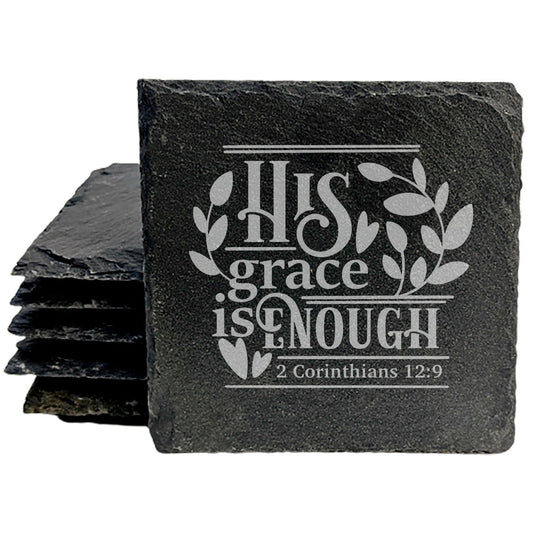 Faith and Hope: Laser Etched Inspirational Coasters: Finding Strength in Faith - "His Grace is Enough"