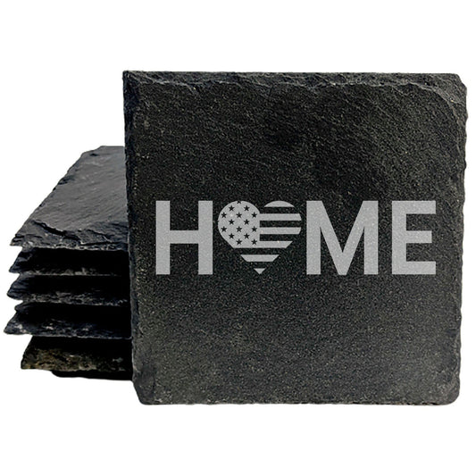 Heartfelt Home Coasters: Rustic Slate with American Flag Design