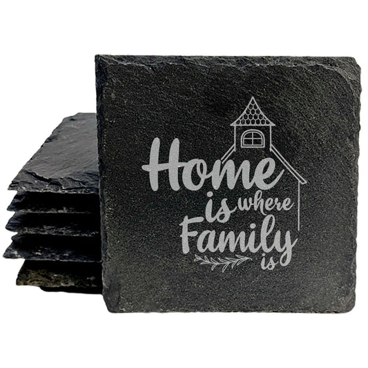 Christian Coasters: Inspirational Message - "Home is Where Family Is"