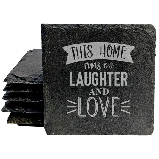 Hilarious Home Decor: "This Home Runs on Laughter &amp; Love" Coasters