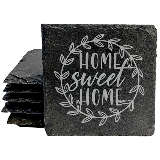 Beautiful Floral Coasters: Home Sweet Home, Rustic Slate